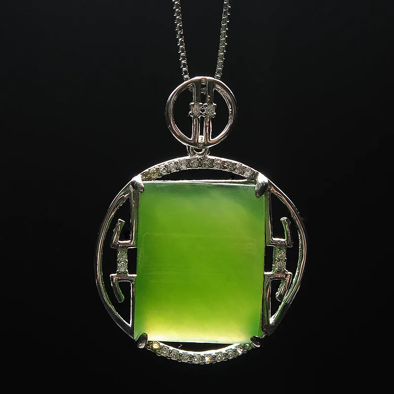 Natural Jade Pendant Nephrite Silver Pendant PT166