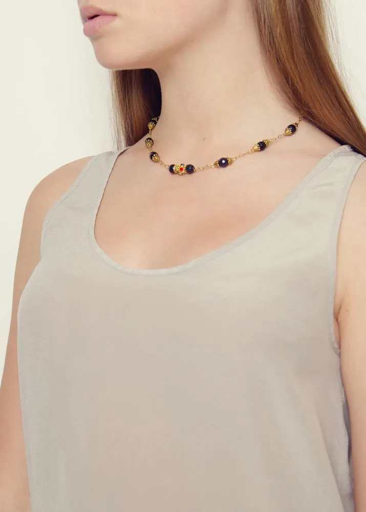 Navy Star Stone Gemstone Chain Necklace by Rosie Fox