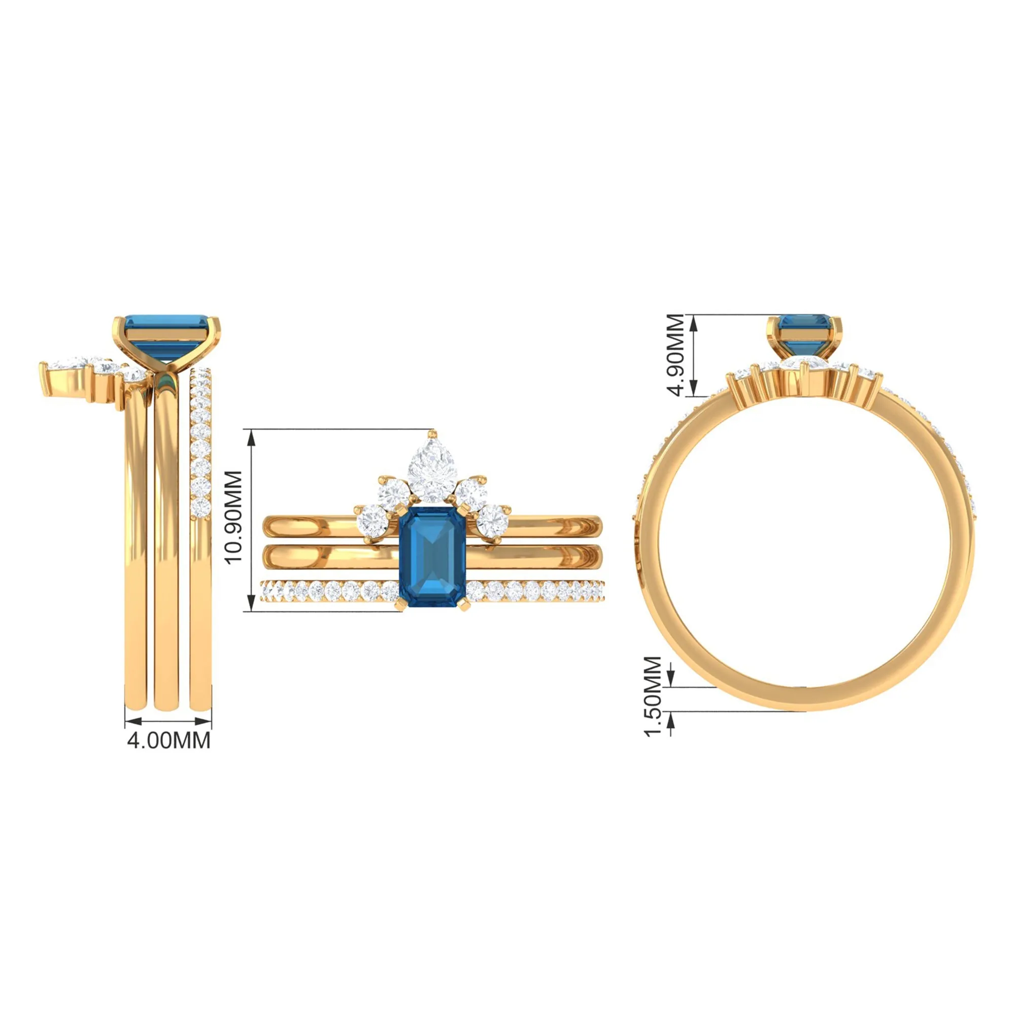 Octagon Cut London Blue Topaz Solitaire Ring Set with Diamond