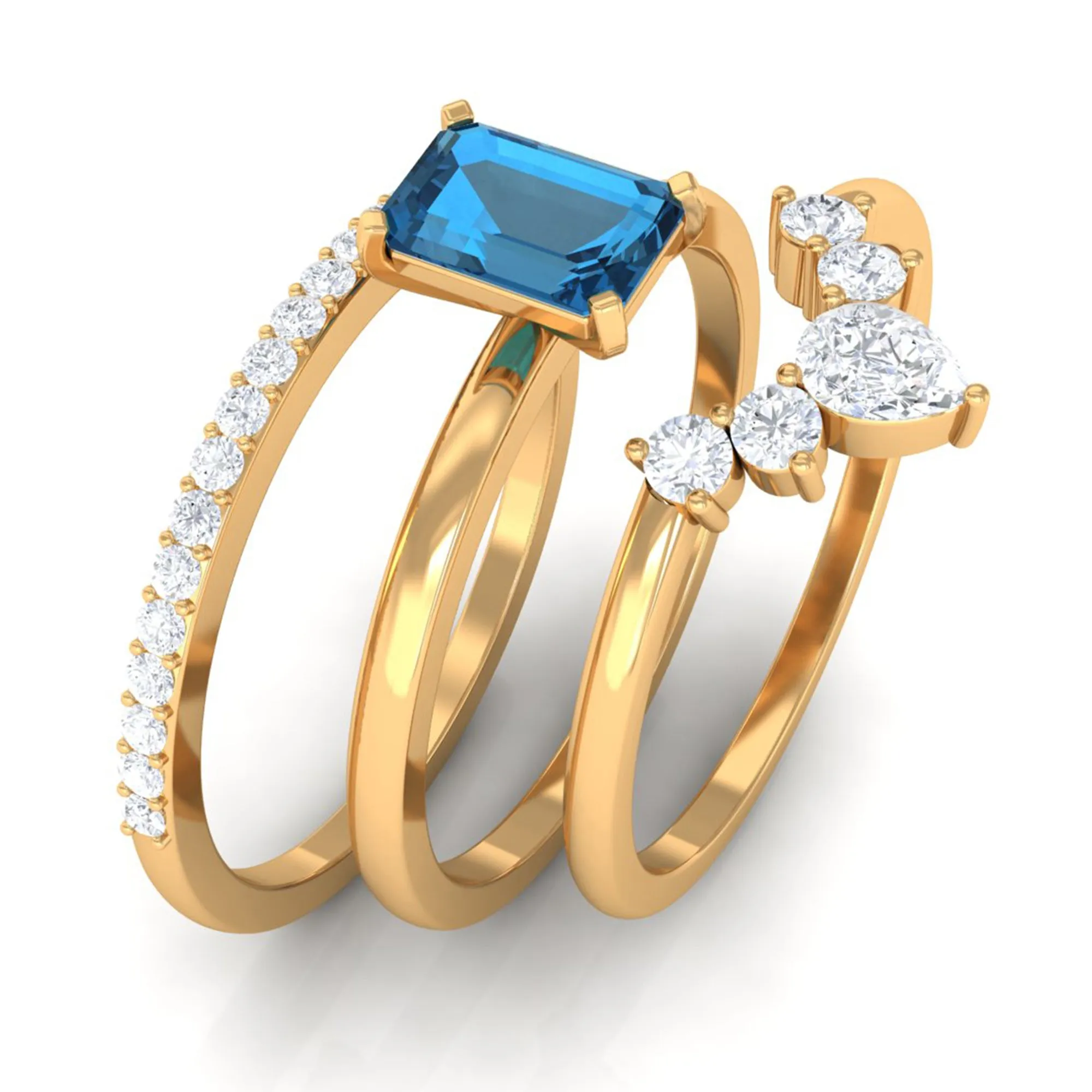 Octagon Cut London Blue Topaz Solitaire Ring Set with Diamond