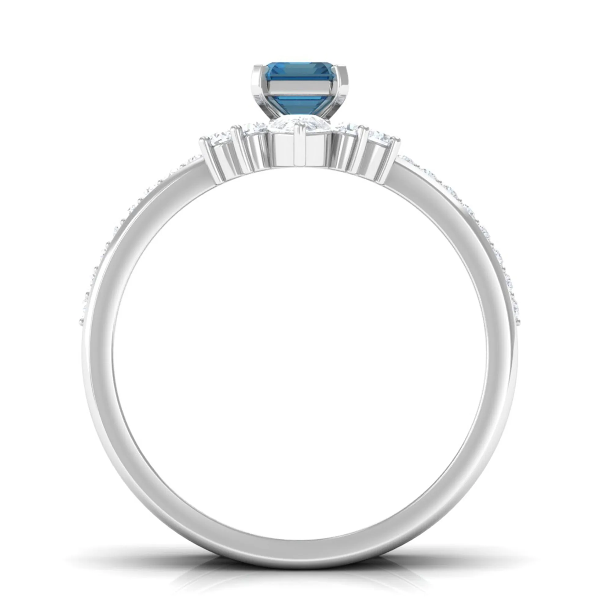 Octagon Cut London Blue Topaz Solitaire Ring Set with Diamond