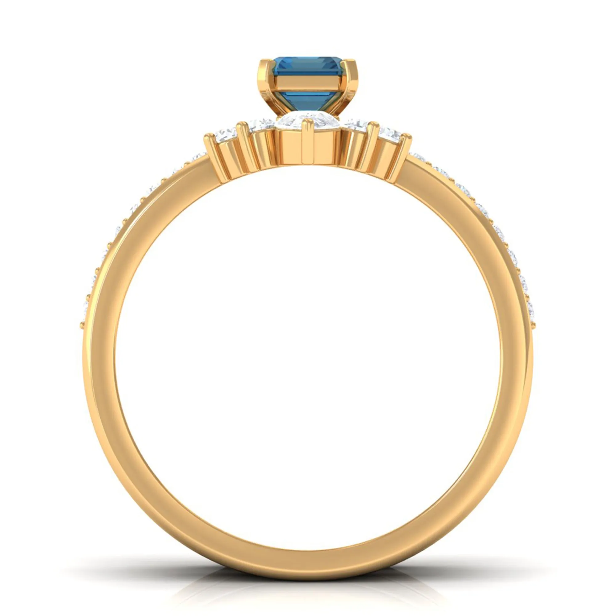 Octagon Cut London Blue Topaz Solitaire Ring Set with Diamond