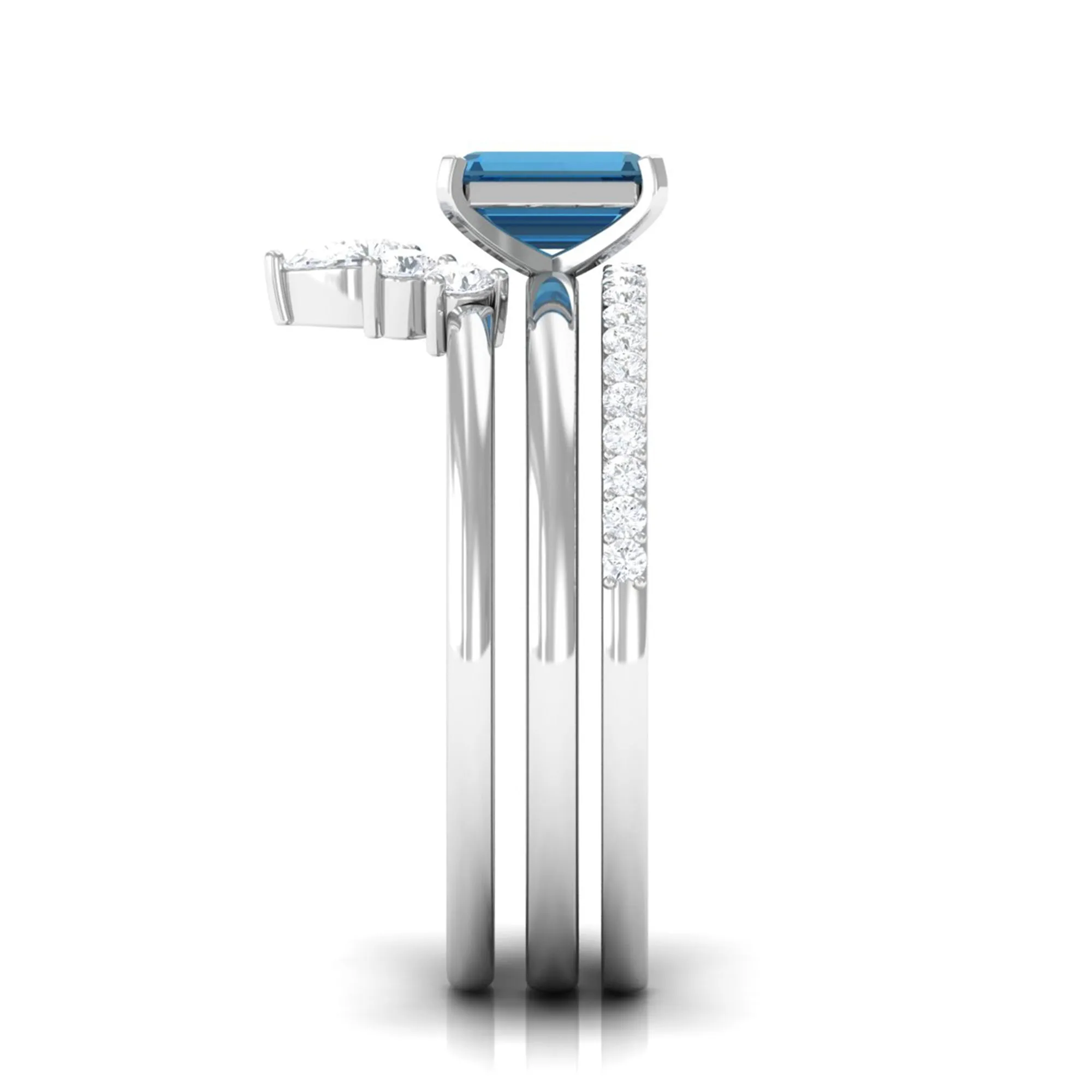 Octagon Cut London Blue Topaz Solitaire Ring Set with Diamond