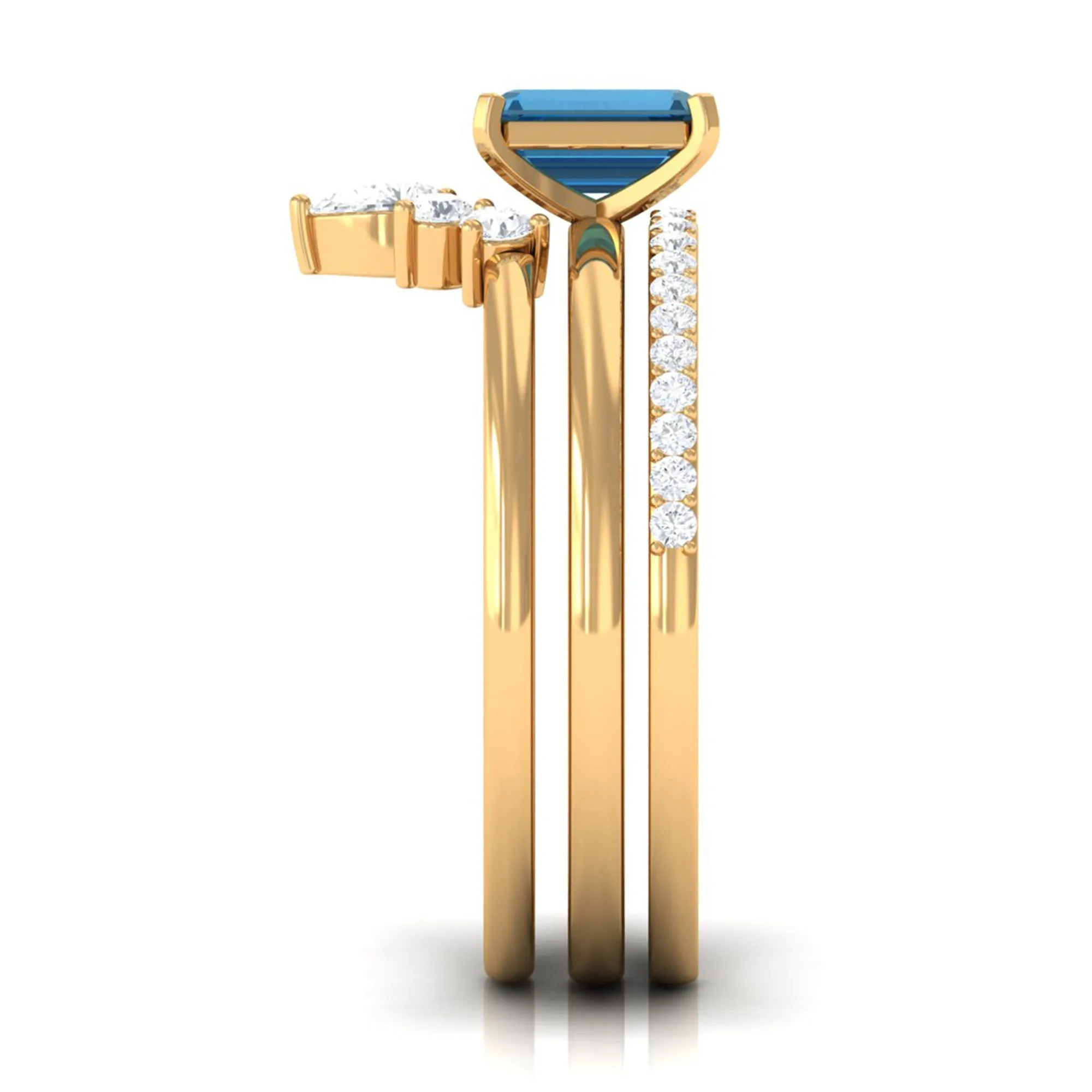 Octagon Cut London Blue Topaz Solitaire Ring Set with Diamond