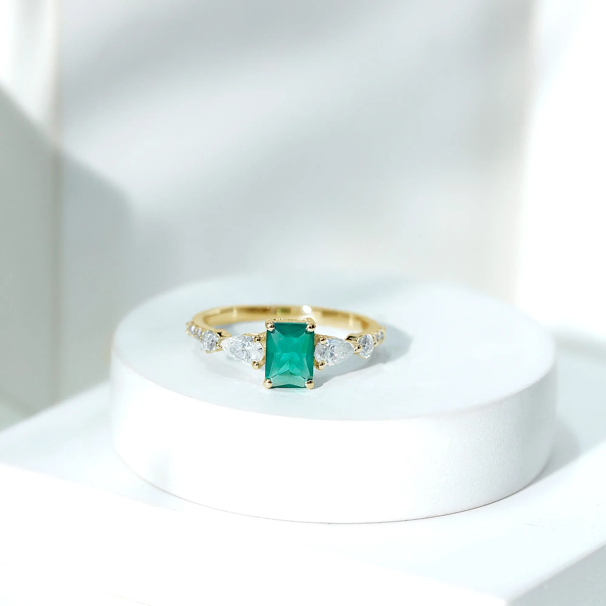 Octagon Lab Created Emerald Classic Solitaire Engagement Ring with Moissanite