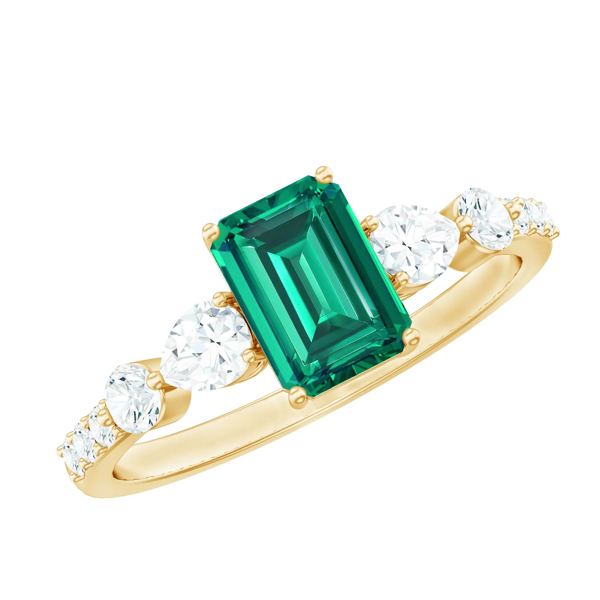 Octagon Lab Created Emerald Classic Solitaire Engagement Ring with Moissanite