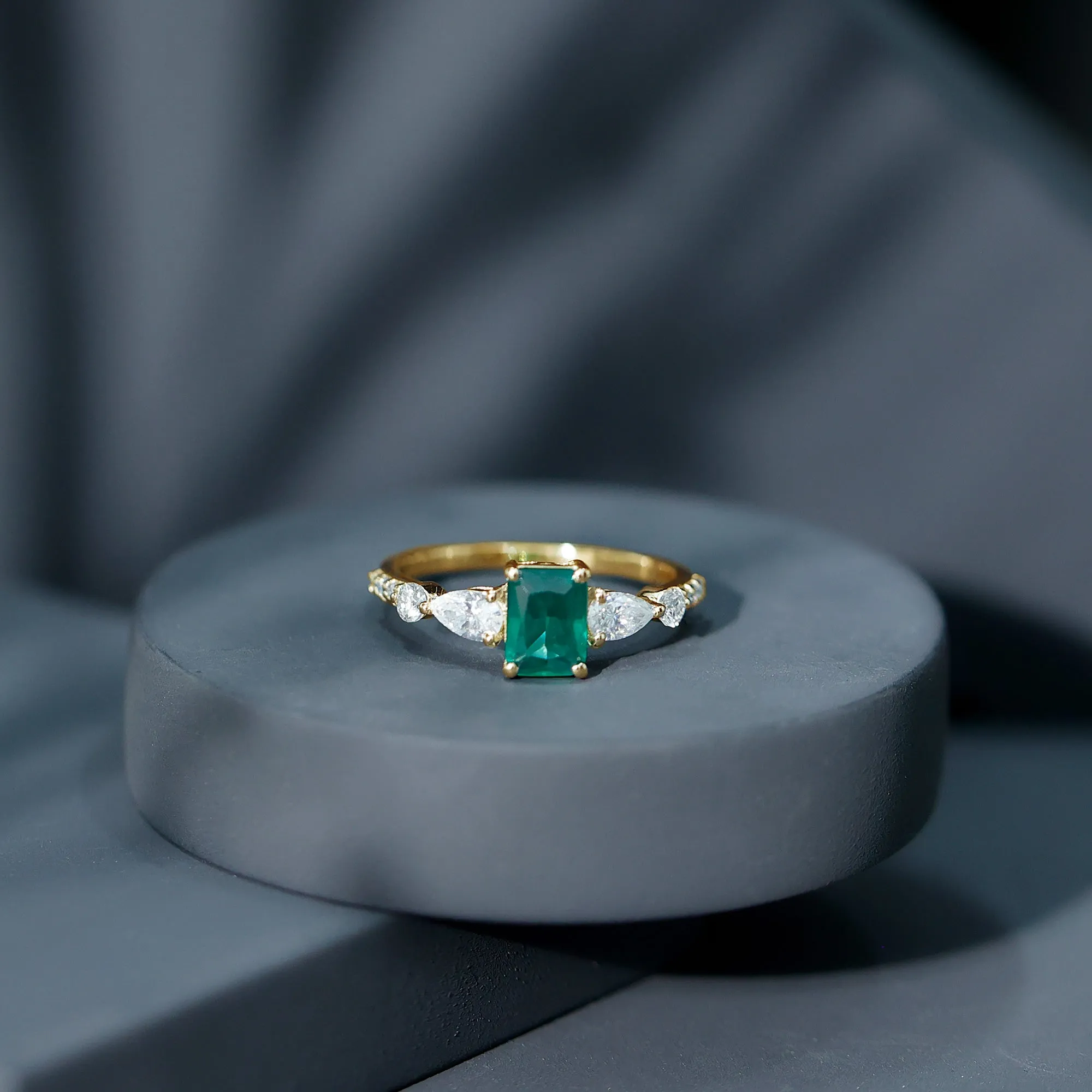 Octagon Lab Created Emerald Classic Solitaire Engagement Ring with Moissanite