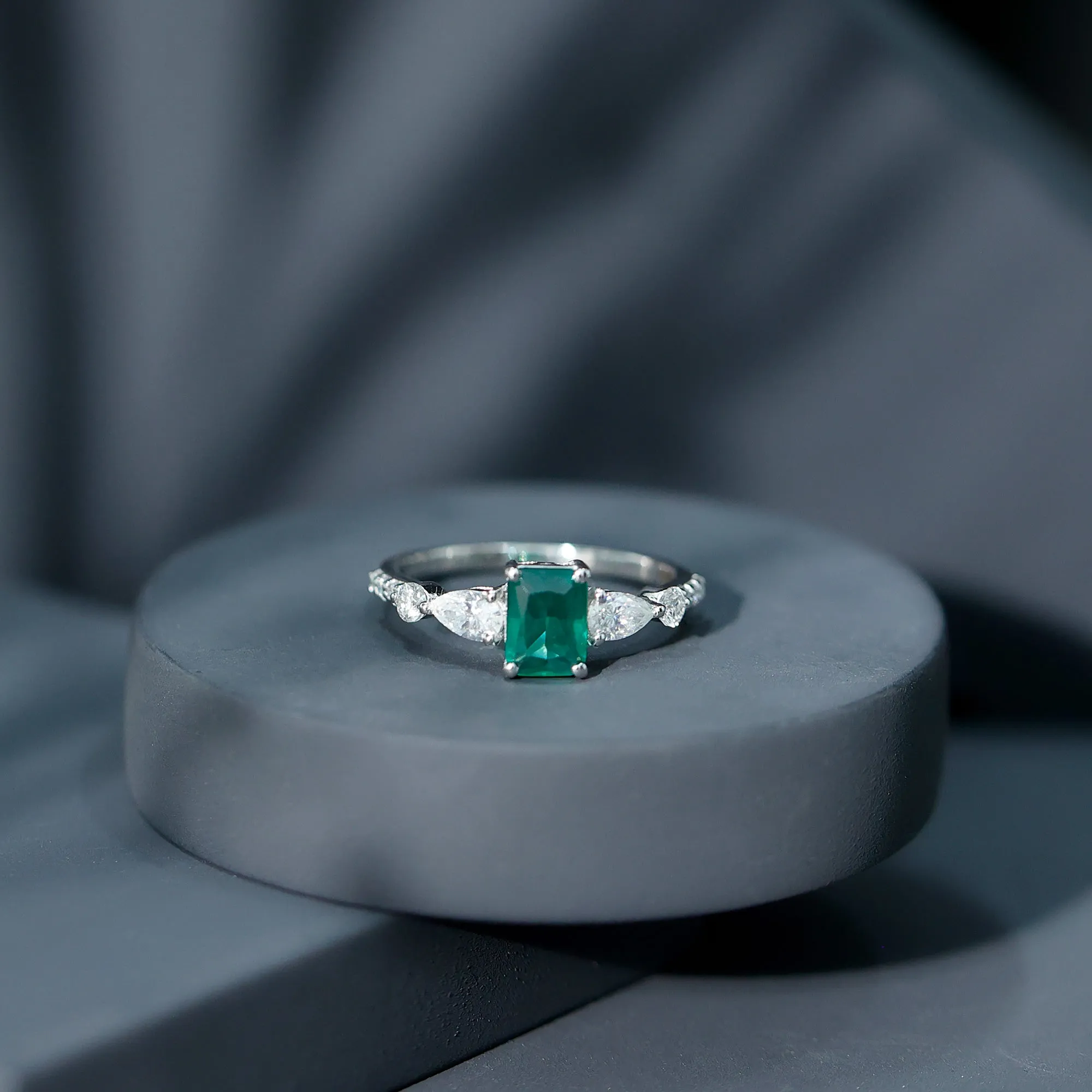 Octagon Lab Created Emerald Classic Solitaire Engagement Ring with Moissanite
