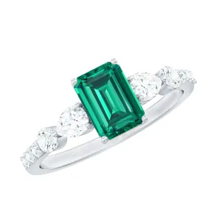 Octagon Lab Created Emerald Classic Solitaire Engagement Ring with Moissanite