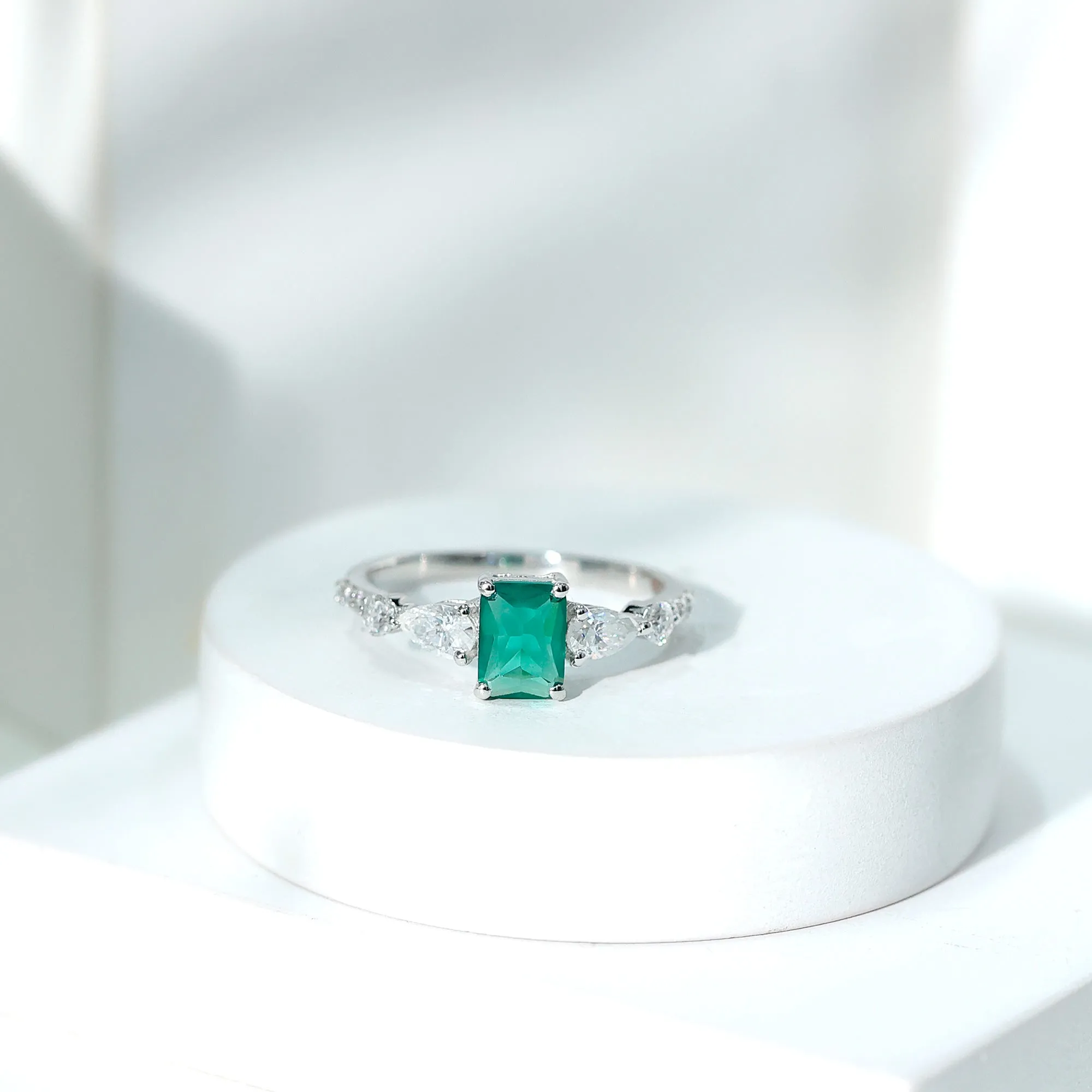 Octagon Lab Created Emerald Classic Solitaire Engagement Ring with Moissanite