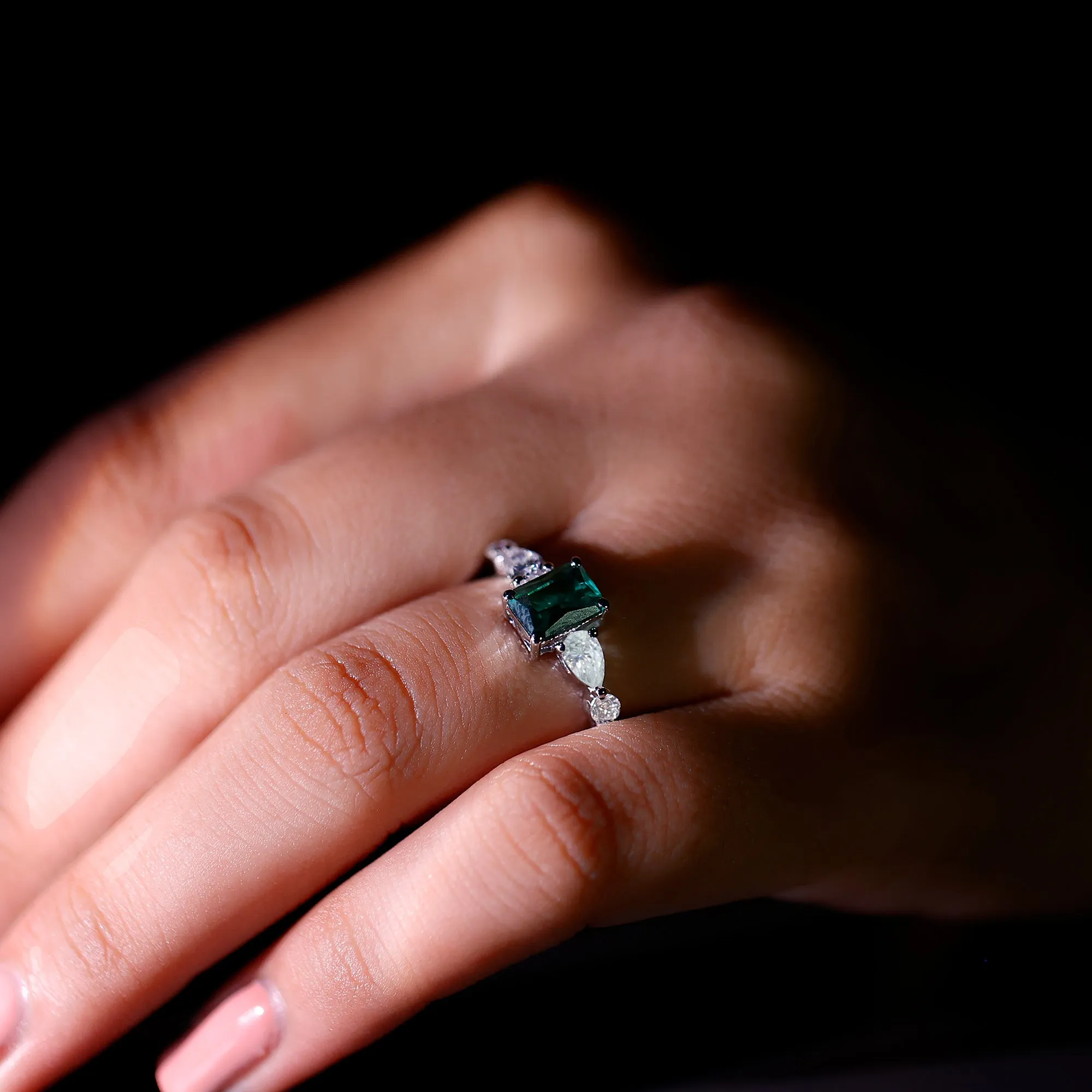 Octagon Lab Created Emerald Classic Solitaire Engagement Ring with Moissanite