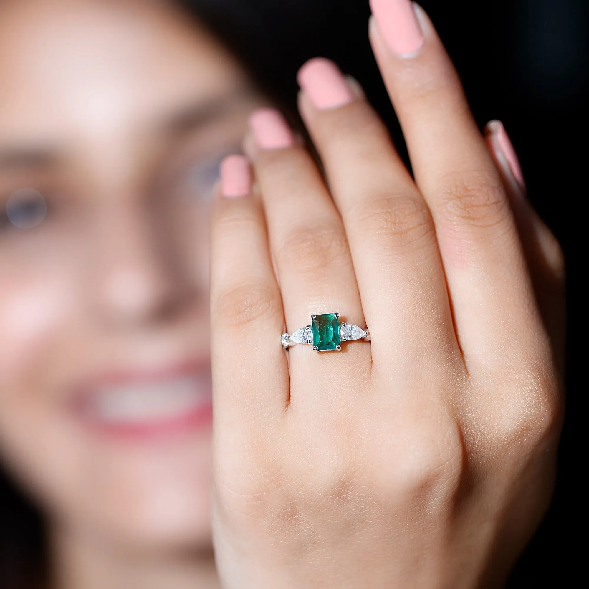 Octagon Lab Created Emerald Classic Solitaire Engagement Ring with Moissanite