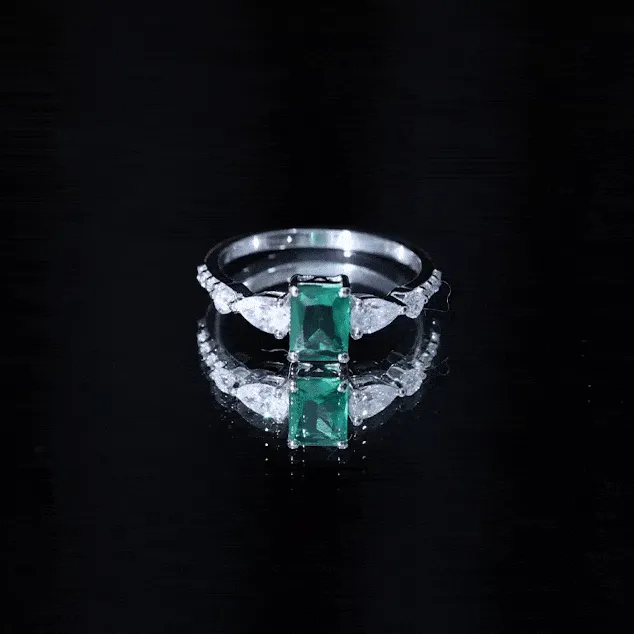 Octagon Lab Created Emerald Classic Solitaire Engagement Ring with Moissanite