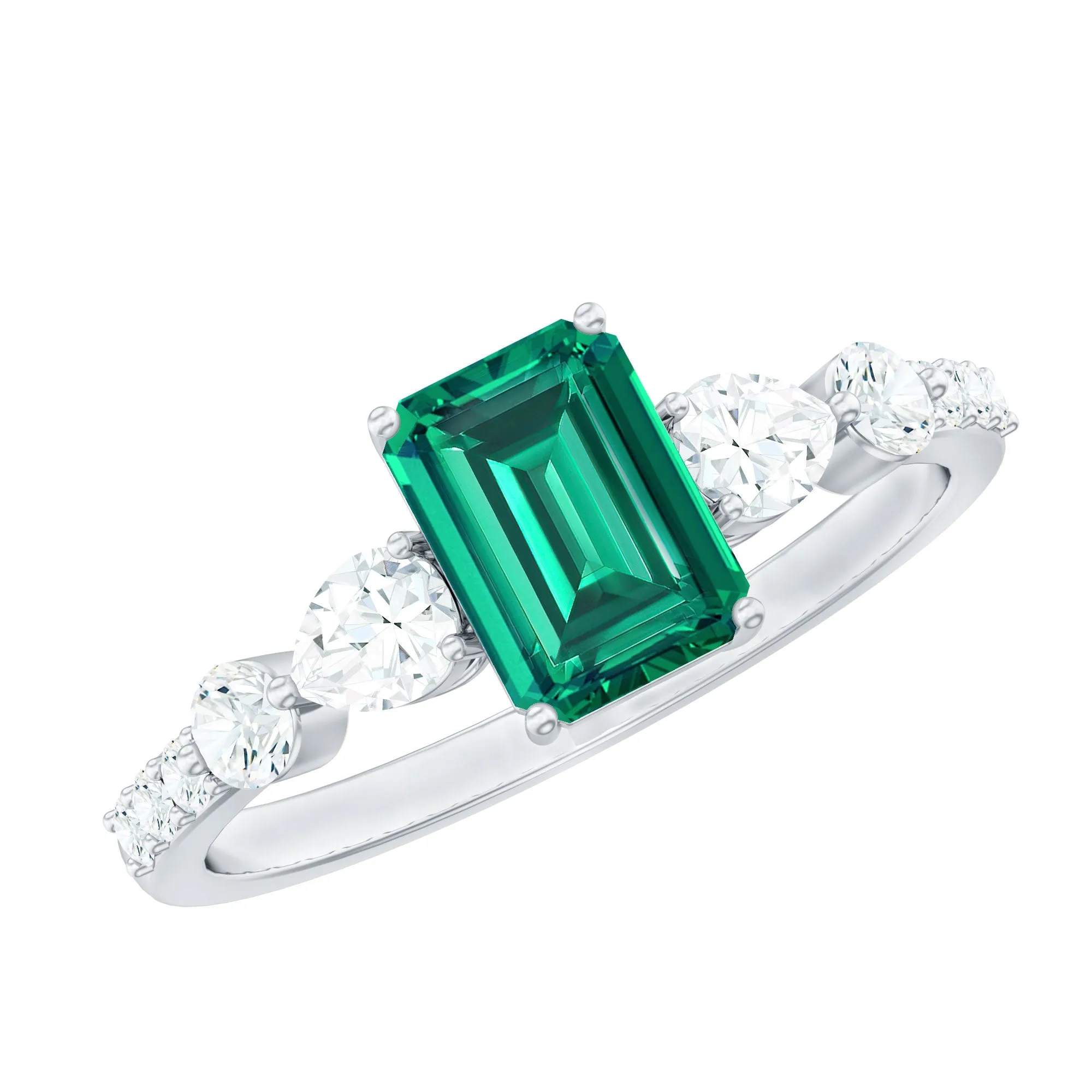 Octagon Lab Created Emerald Classic Solitaire Engagement Ring with Moissanite