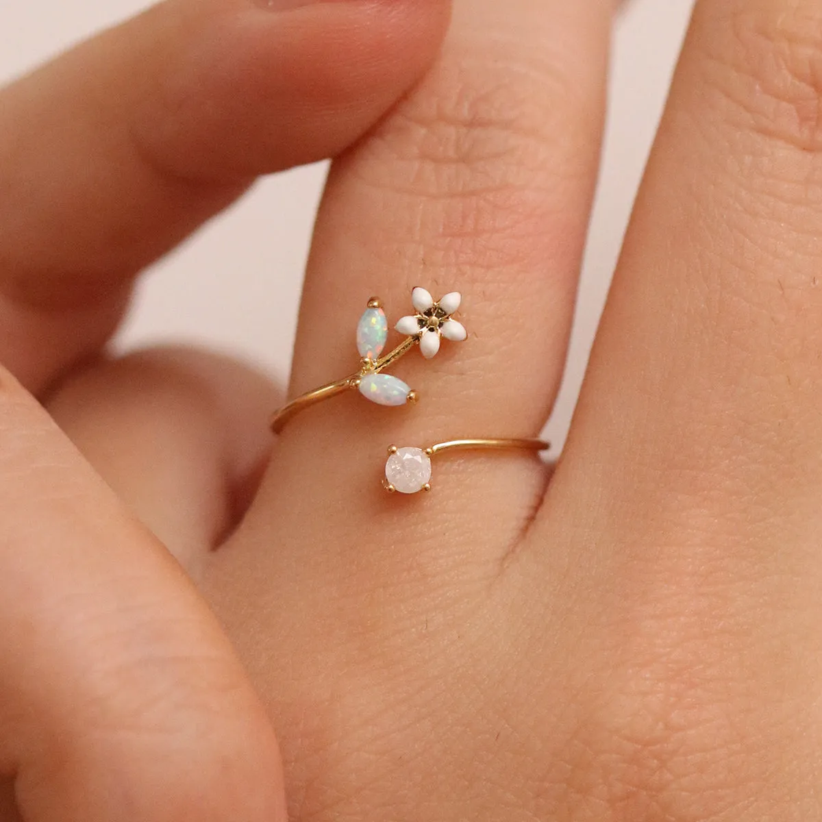 Opal Moonstone Blossom Ring