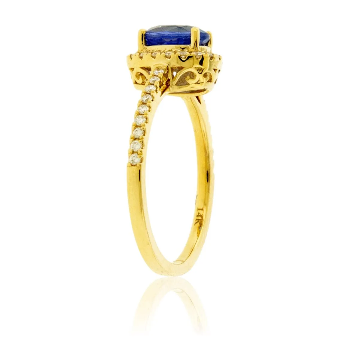 Oval Blue Sapphire and Diamond Halo Ring