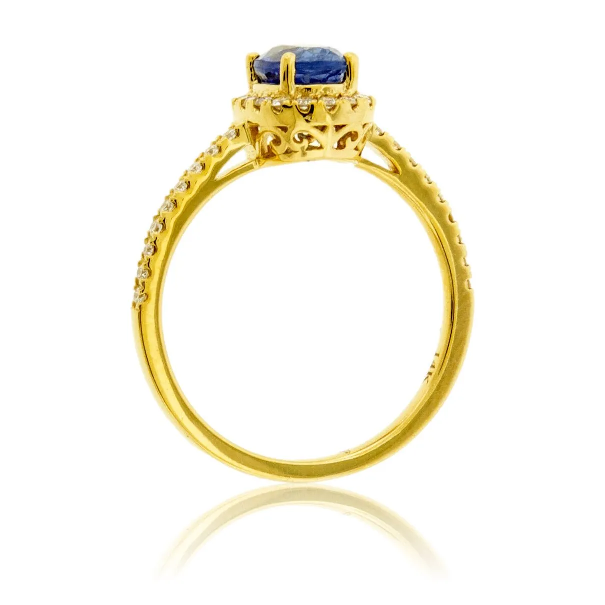 Oval Blue Sapphire and Diamond Halo Ring