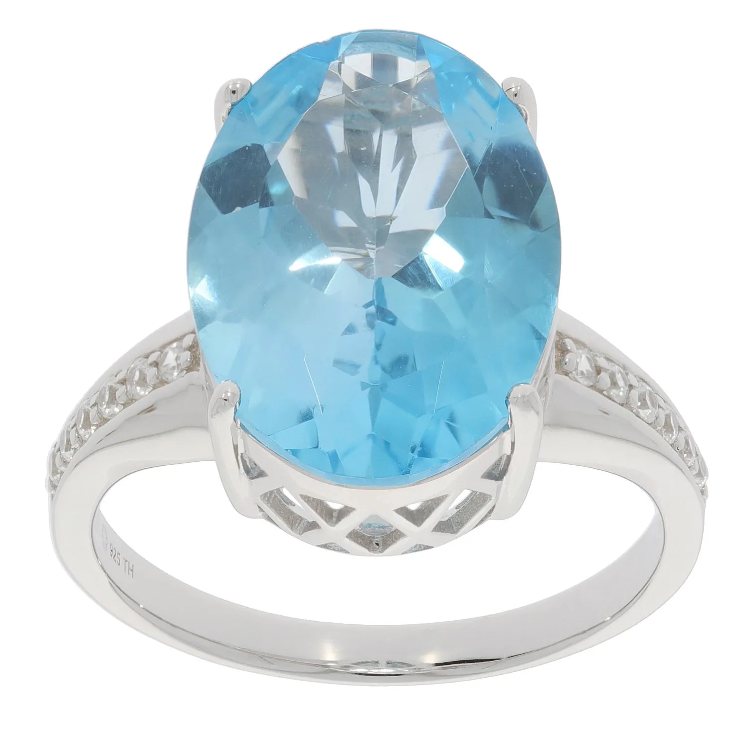 Oval Blue Topaz Sterling Silver Ring with Accent