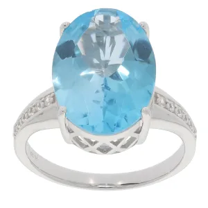 Oval Blue Topaz Sterling Silver Ring with Accent