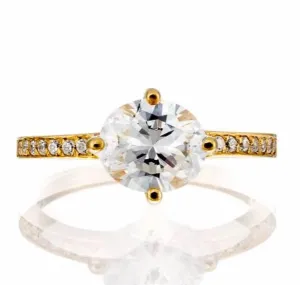 Oval Cut Cubic Zirconia Eternity Band Engagement Ring In Sterling Silver
