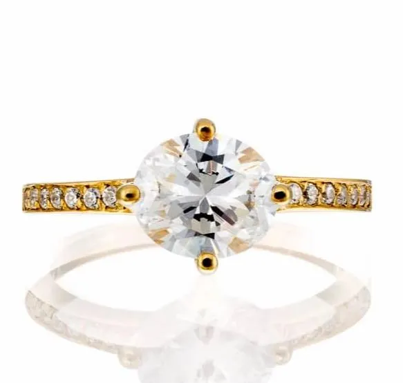 Oval Cut Cubic Zirconia Eternity Band Engagement Ring In Sterling Silver