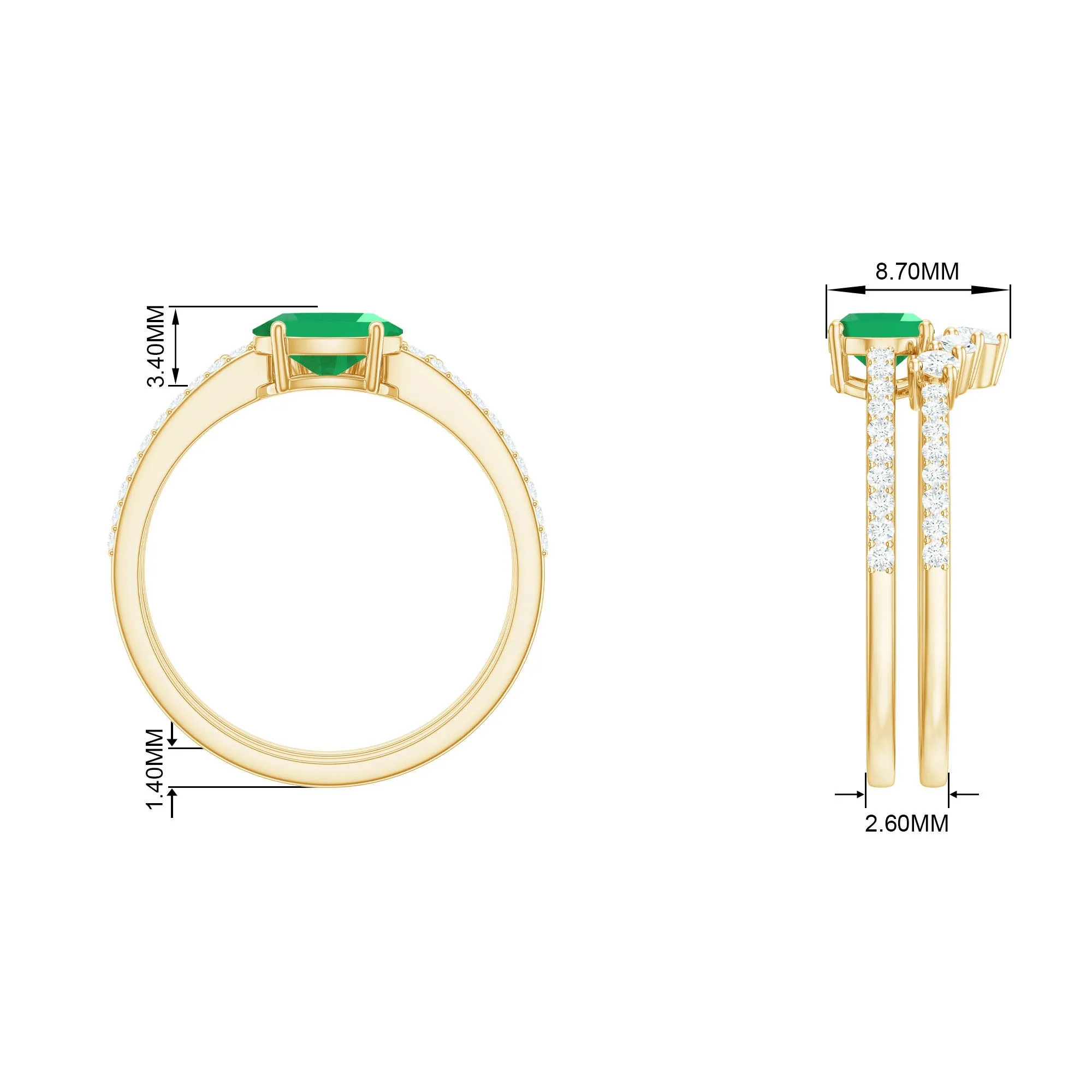 Oval Emerald East West Wedding Ring Set with Diamond