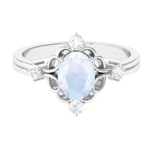 Oval Moonstone Cocktail Ring with Diamond