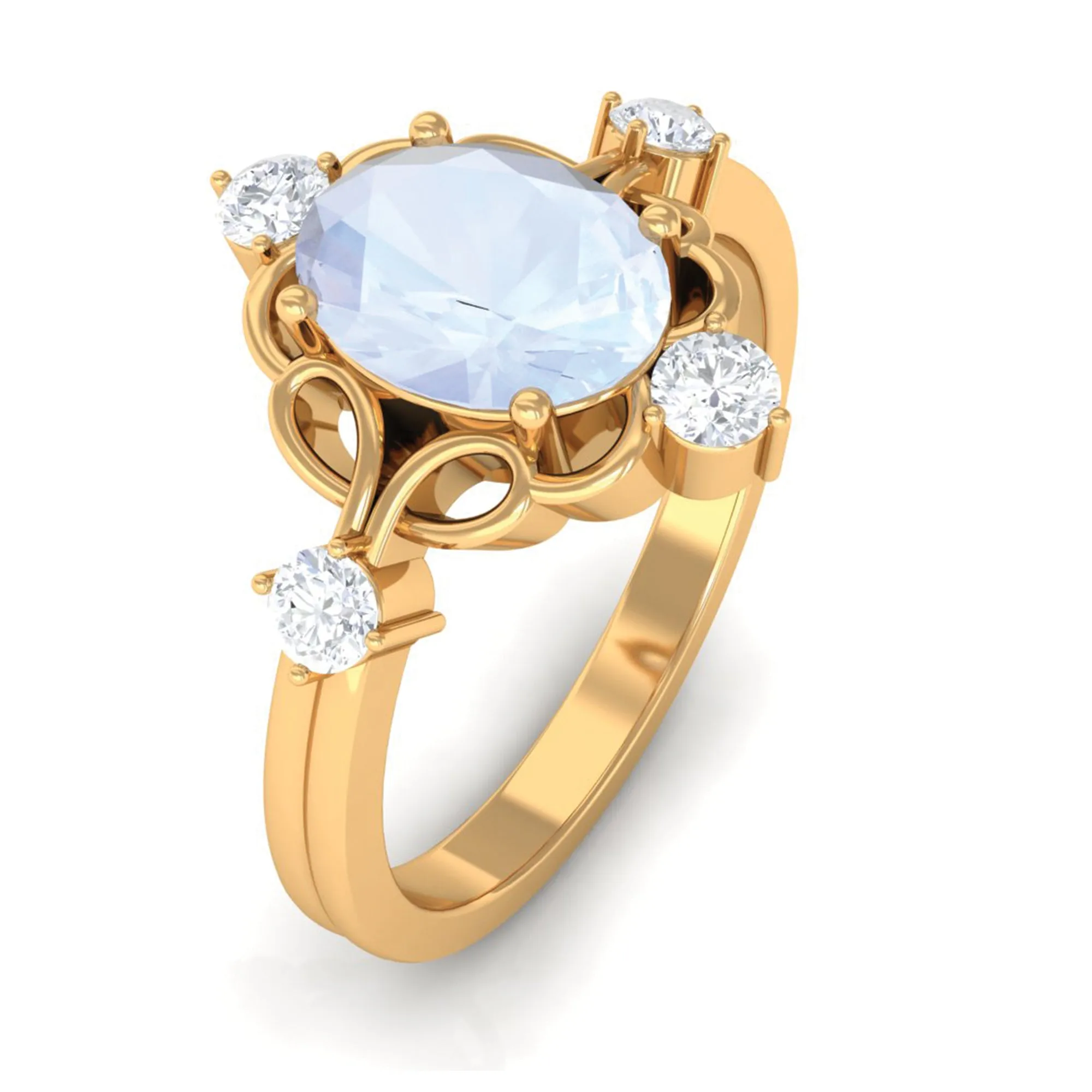 Oval Moonstone Cocktail Ring with Diamond