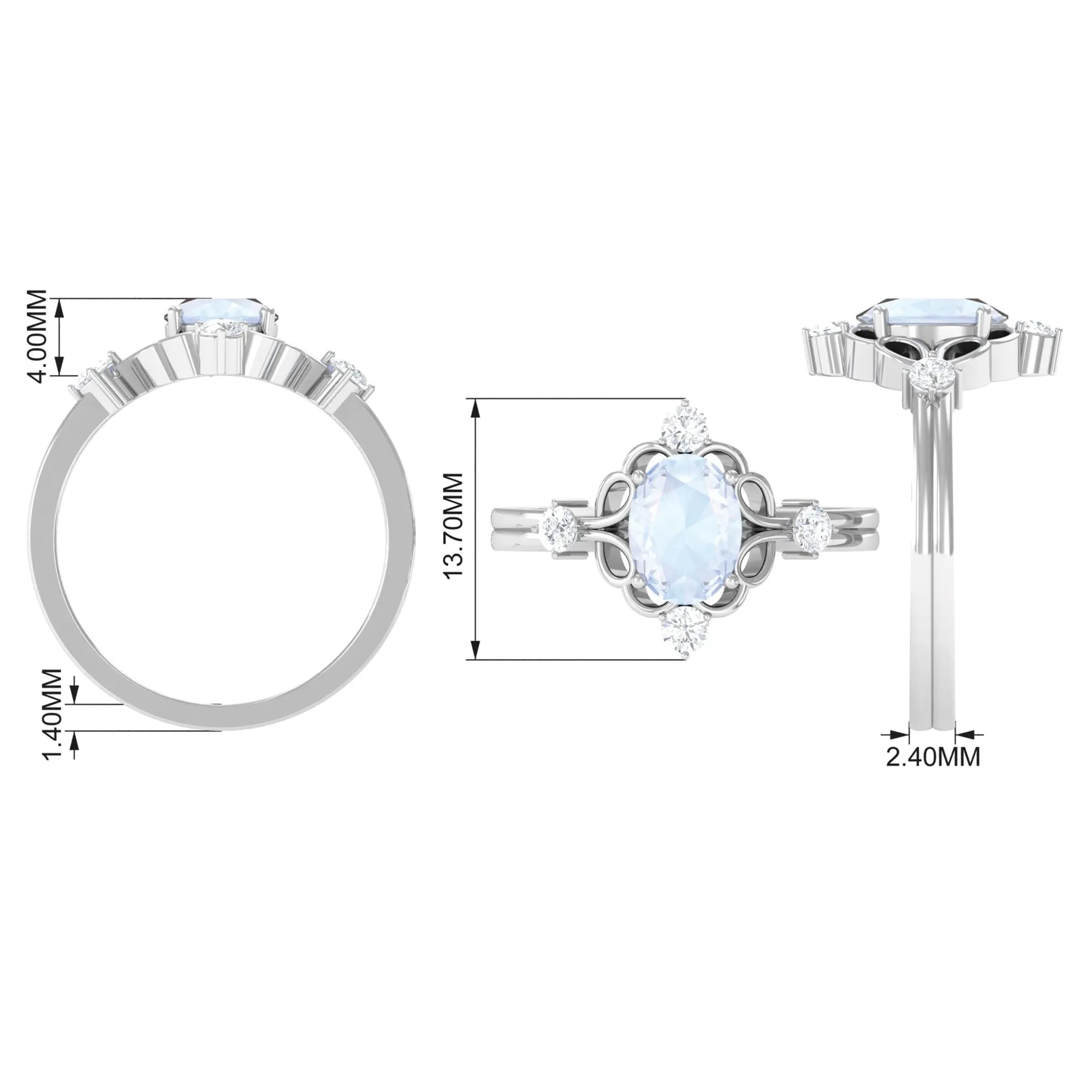 Oval Moonstone Cocktail Ring with Diamond