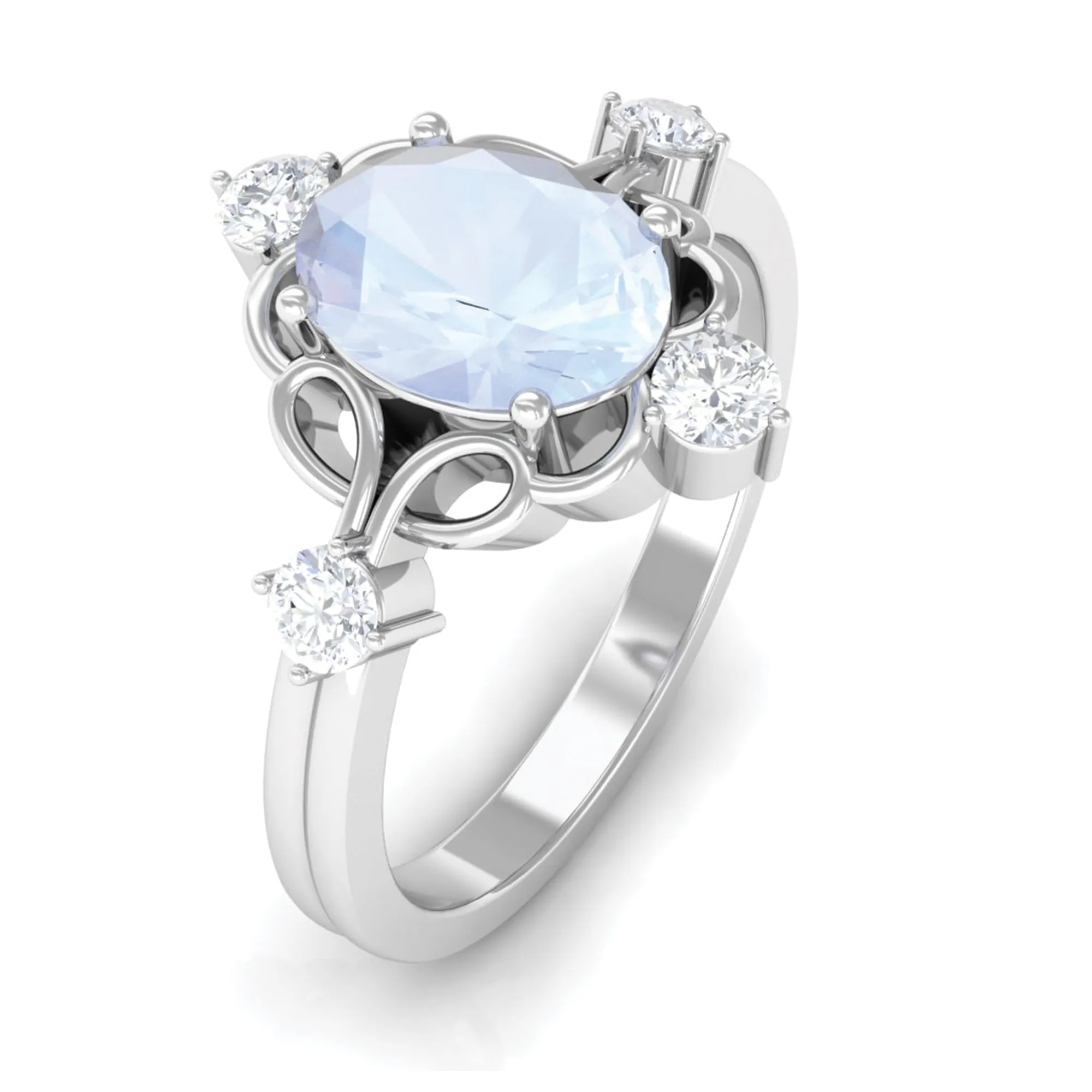 Oval Moonstone Cocktail Ring with Diamond