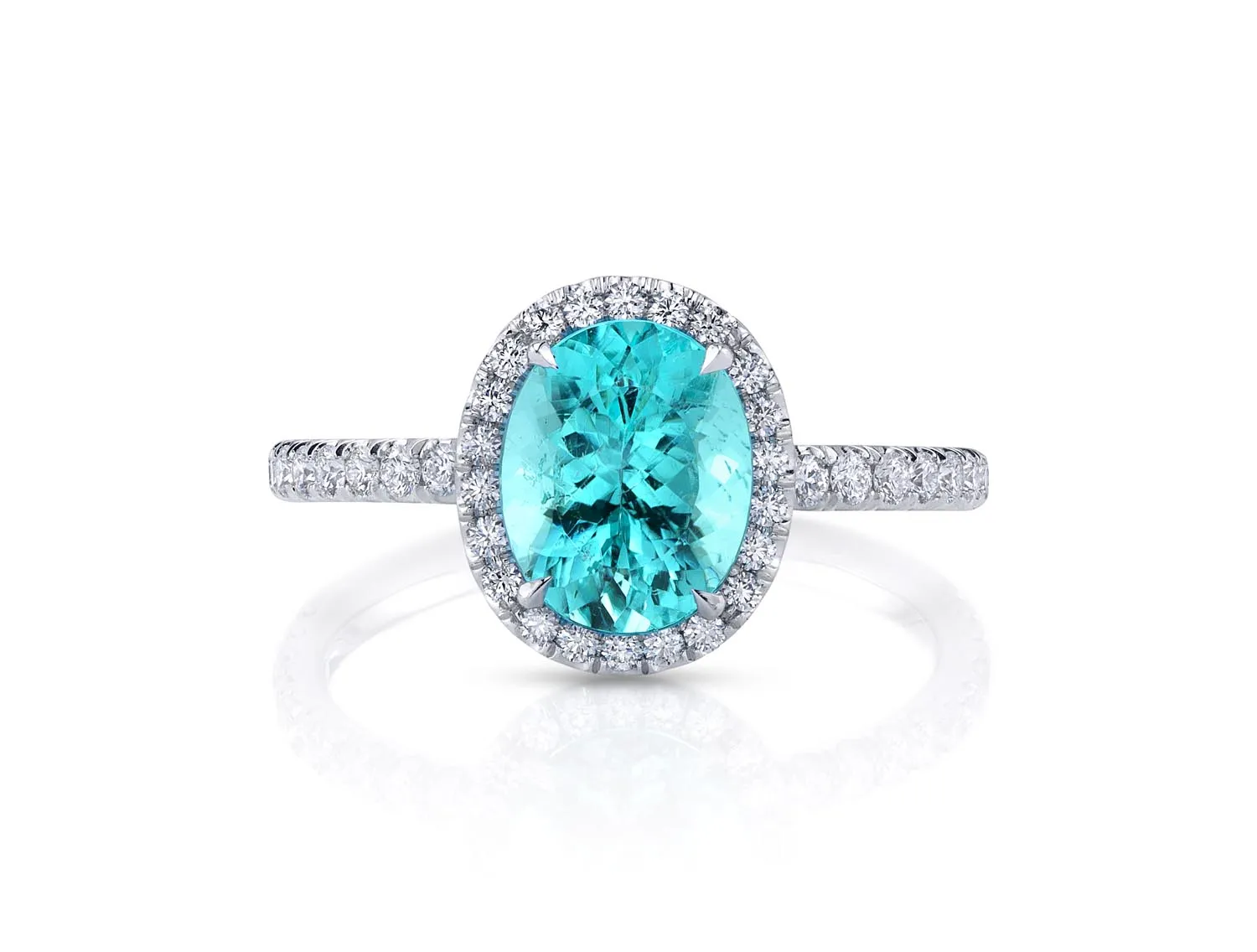 Paraiba Tourmaline and Diamond Halo Ring in Platinum