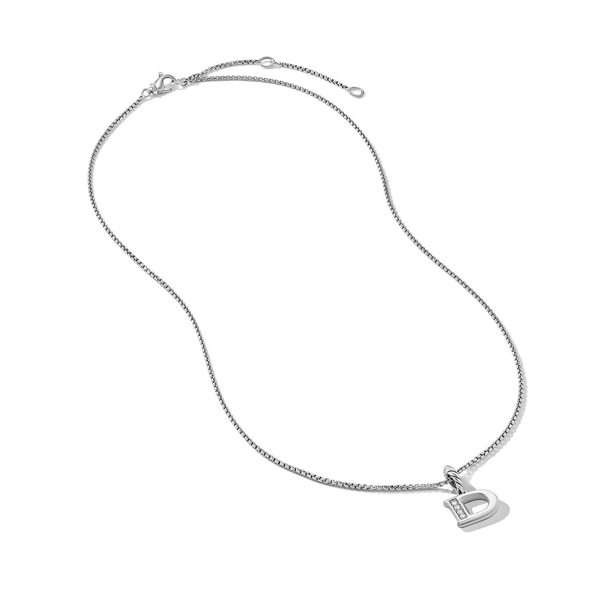 Pave Initial Pendant Necklace in Sterling Silver with Diamond D