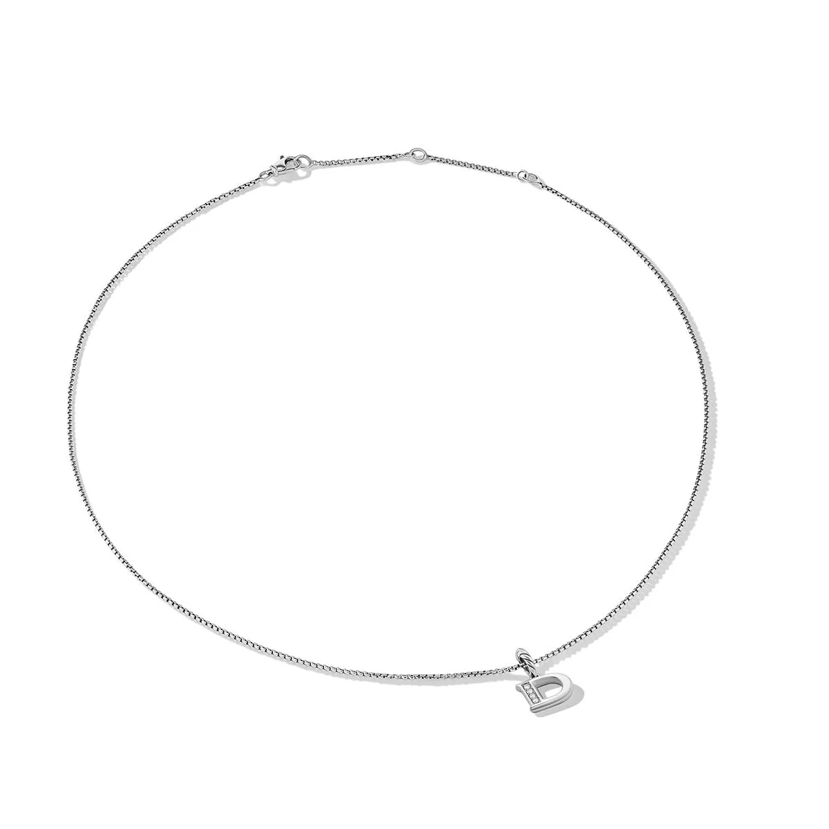 Pave Initial Pendant Necklace in Sterling Silver with Diamond D