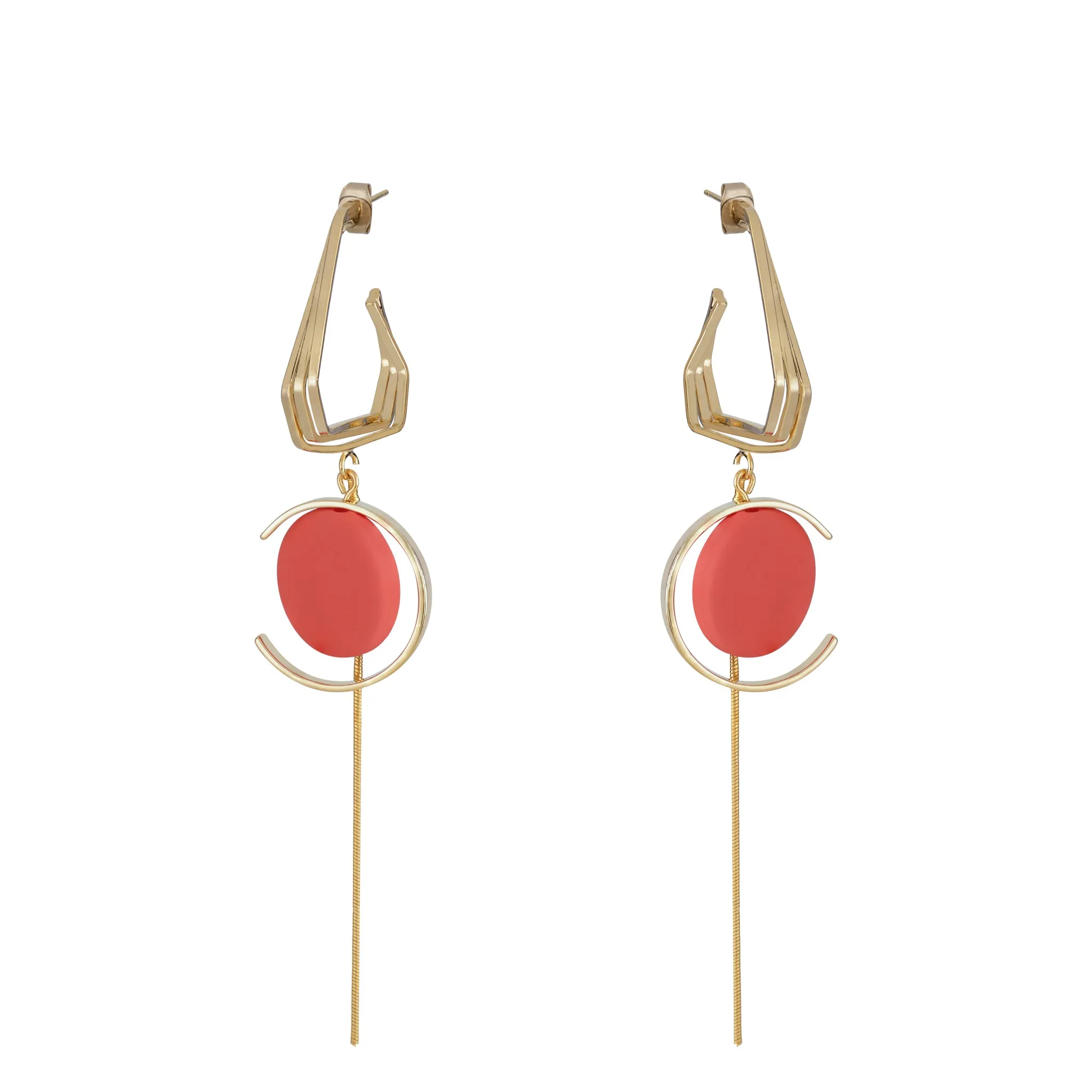 Pendulum Chain Earrings - Coral