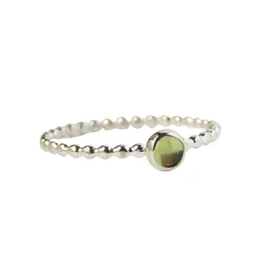 Peridot Beaded Band Stacking Ring - 925 Sterling Silver Stacking Birthstone Ring - 4mm green cabochon stone - Stackable August Birthstone Ring