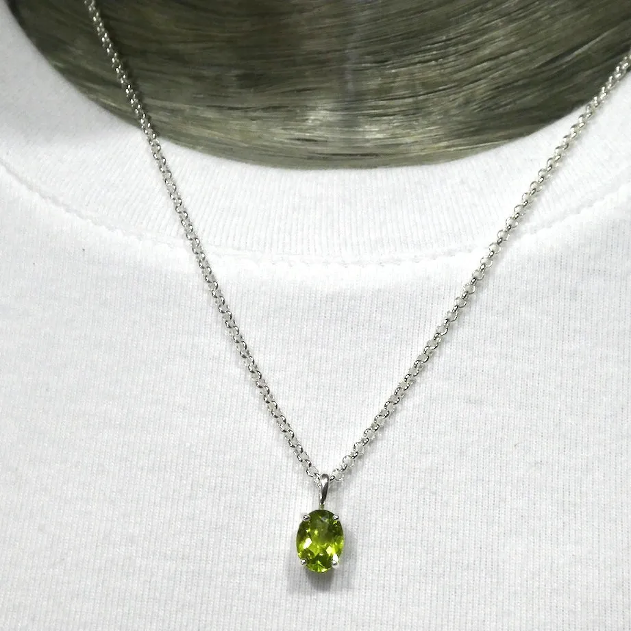 Peridot Pendant, Dainty Faceted Oval, 925 Sterling Silver, g1