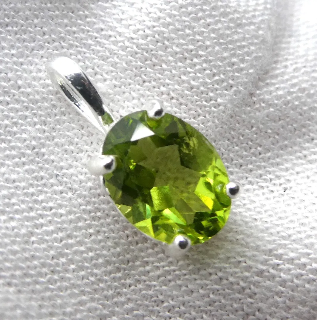 Peridot Pendant, Dainty Faceted Oval, 925 Sterling Silver, g1