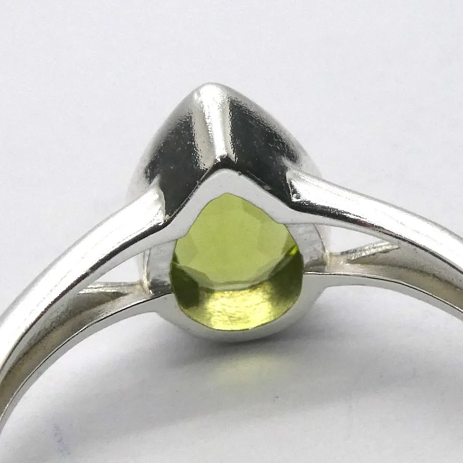 Peridot Ring, Faceted Teardrop, 925 Sterling Silver