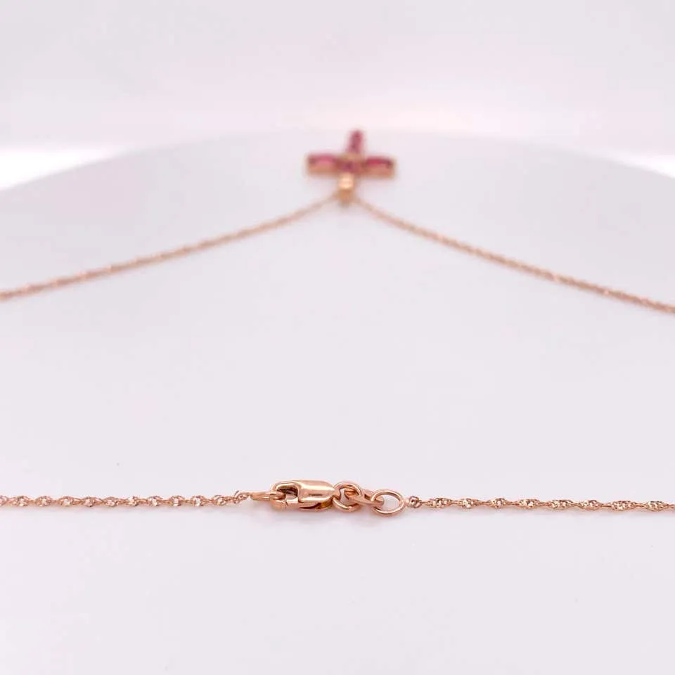 Pink Tourmaline & Diamond Cross Necklace