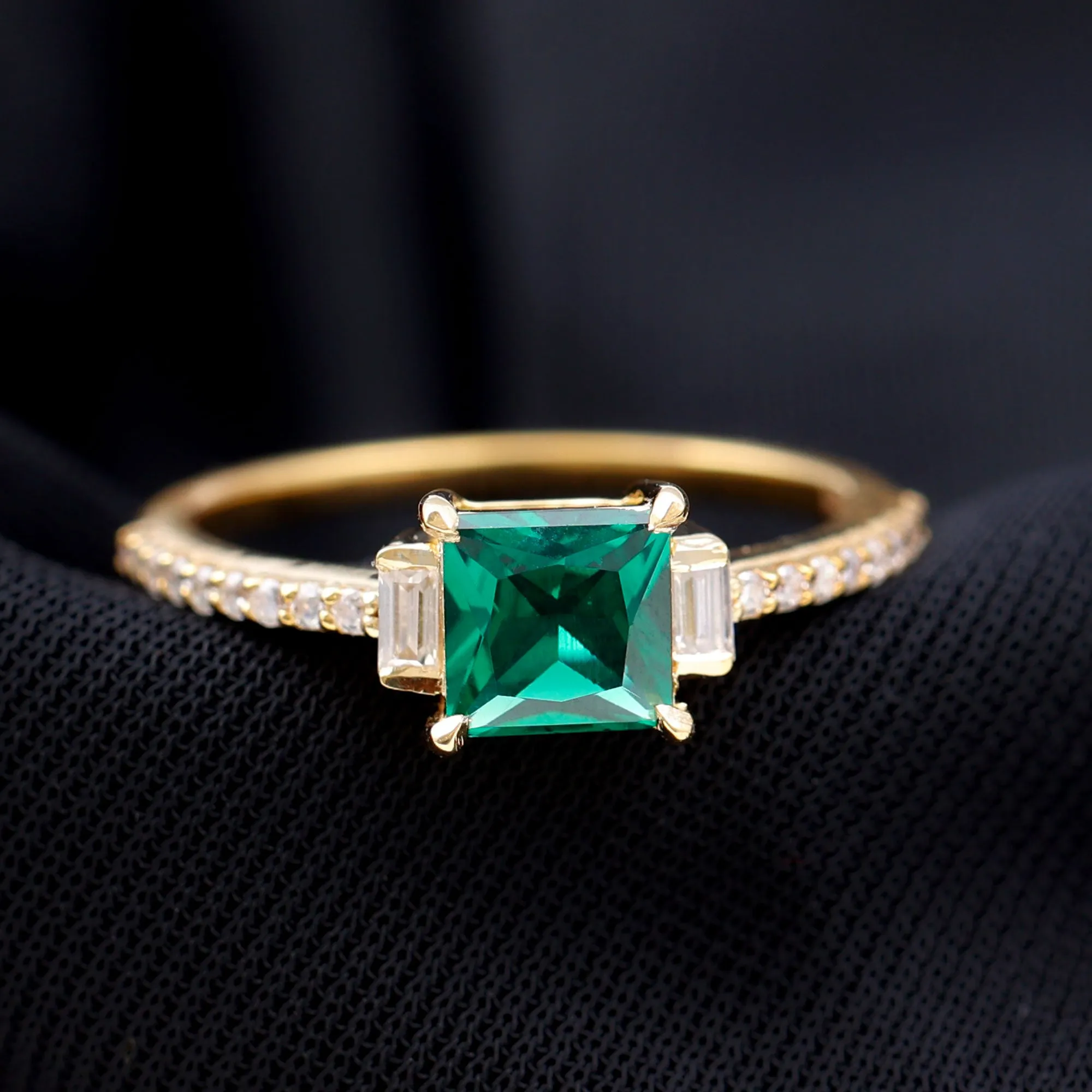Princess Cut Created Emerald Solitaire Engagement Ring