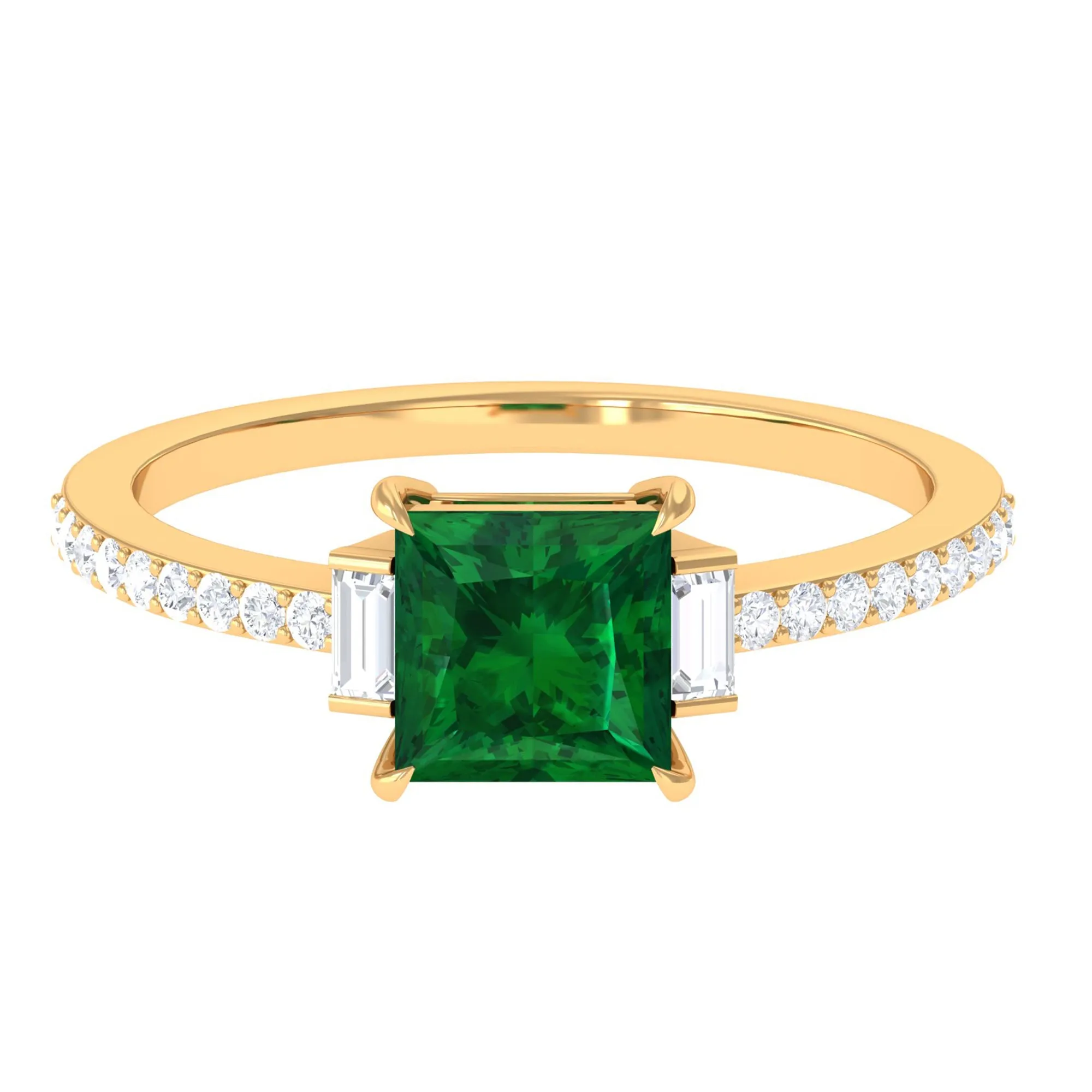 Princess Cut Created Emerald Solitaire Engagement Ring