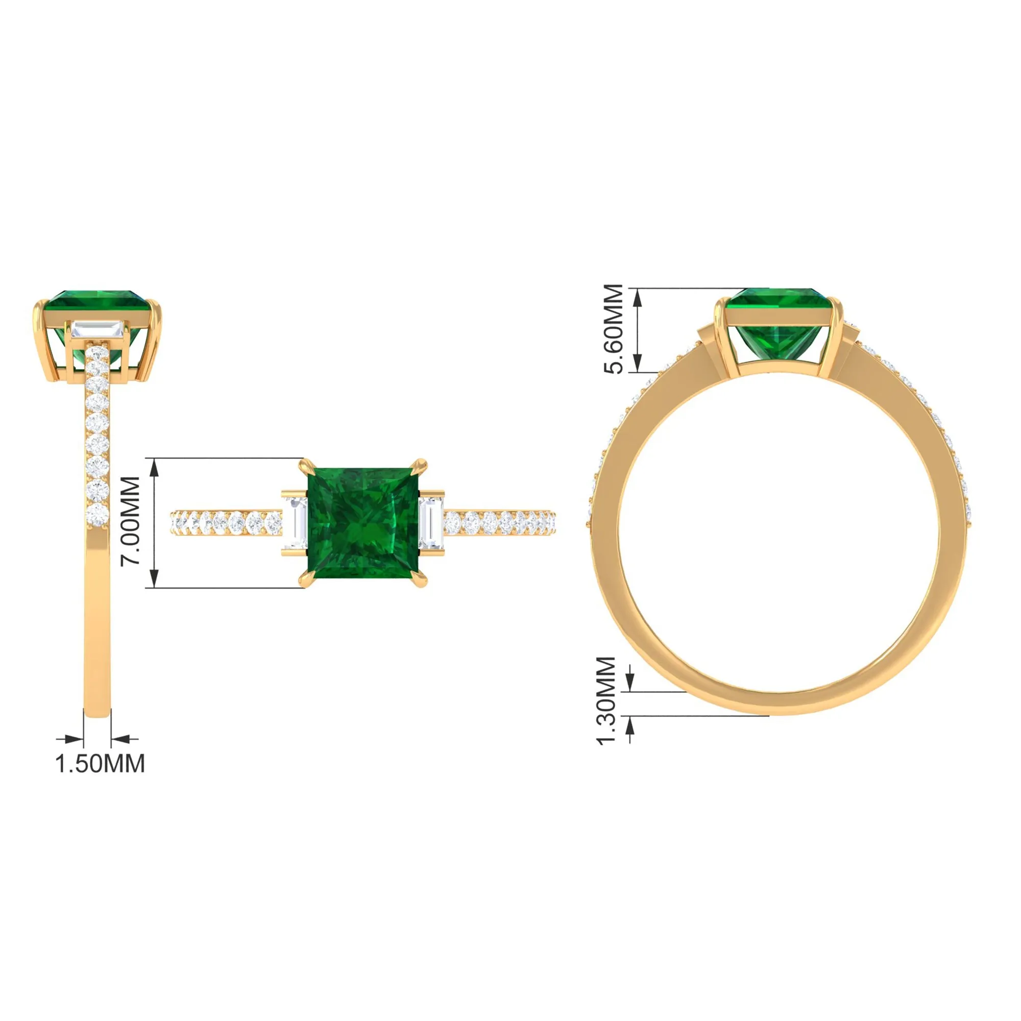Princess Cut Created Emerald Solitaire Engagement Ring