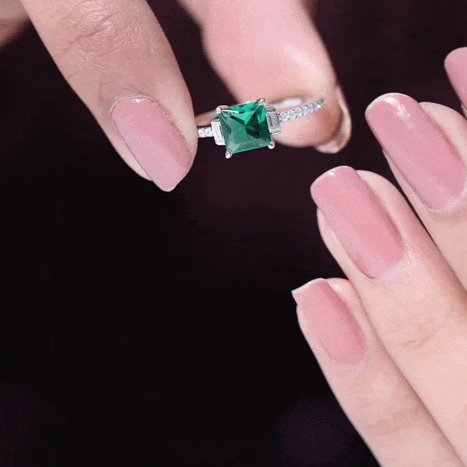 Princess Cut Created Emerald Solitaire Engagement Ring