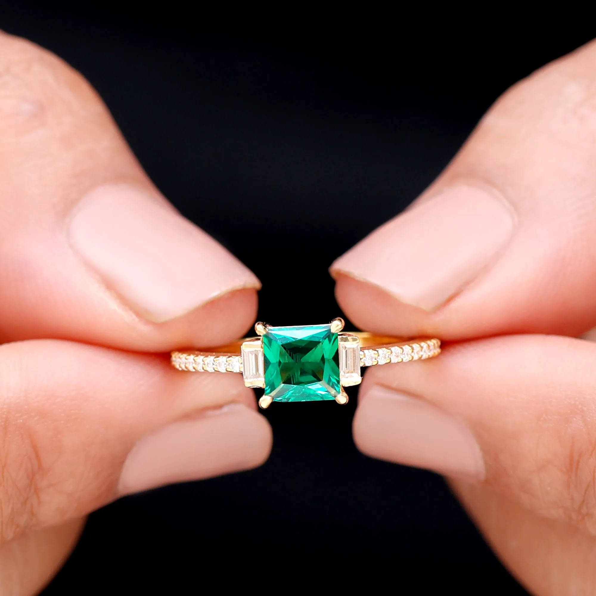 Princess Cut Created Emerald Solitaire Engagement Ring