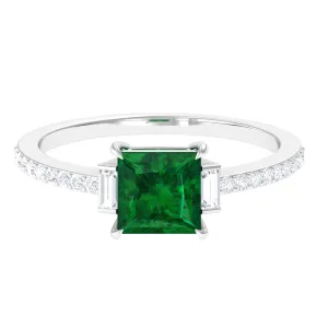 Princess Cut Created Emerald Solitaire Engagement Ring