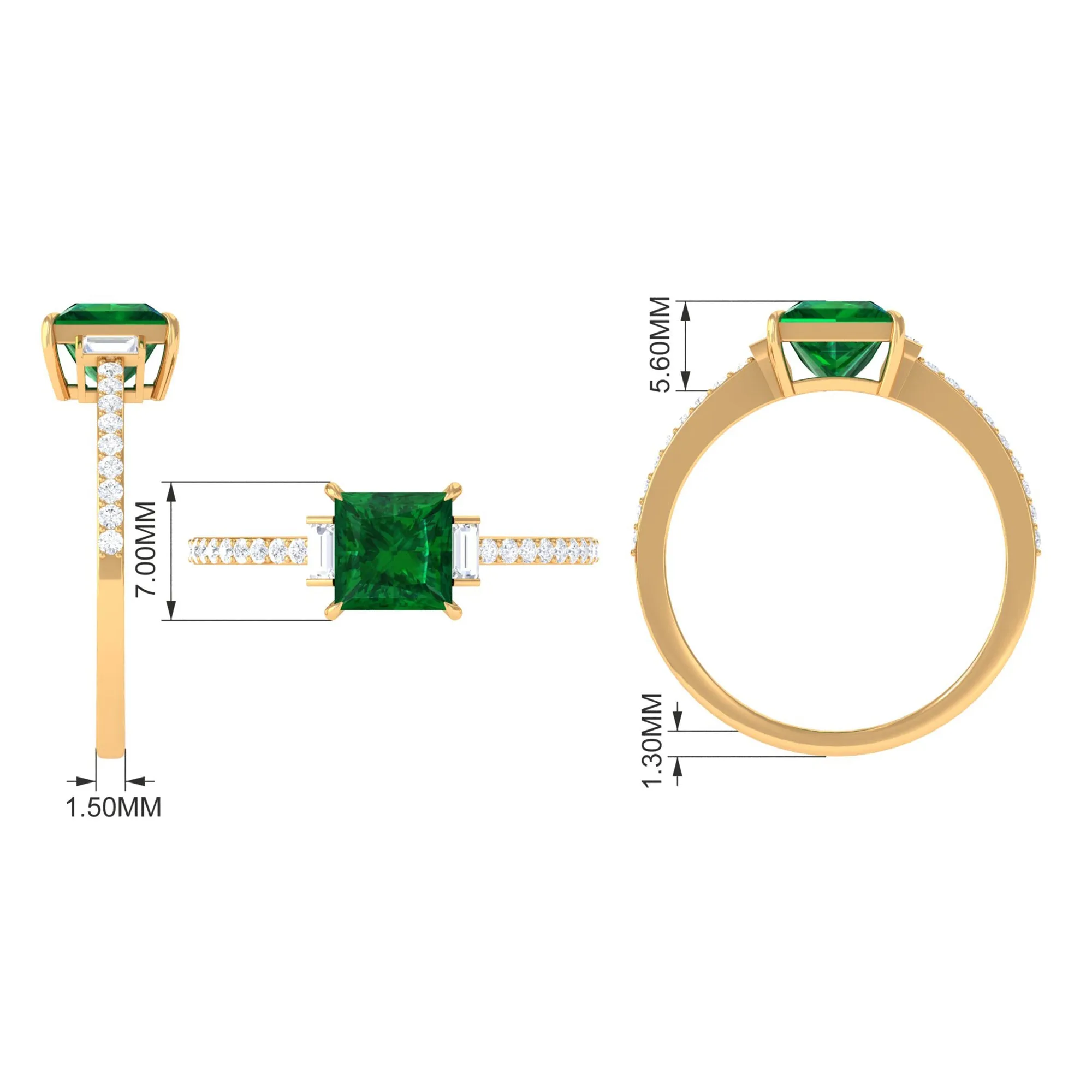 Princess Cut Created Emerald Solitaire Engagement Ring