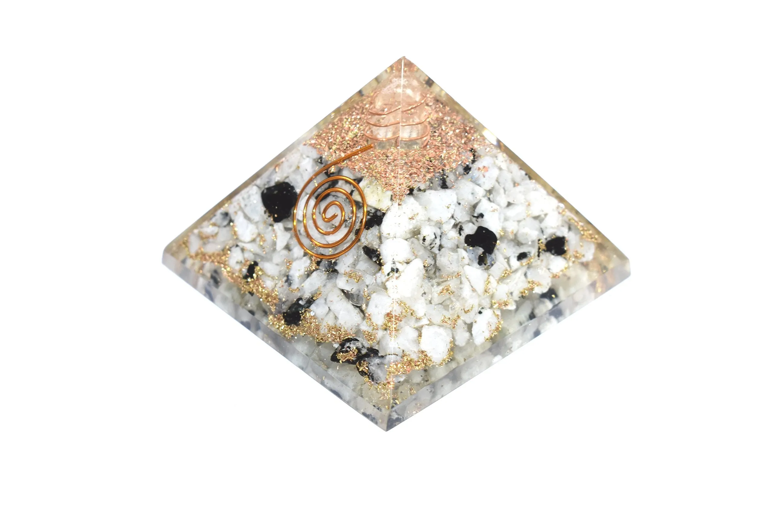 Pyramid Rainbow Moonstone Orgonite 2.5-3 Inch Chakra & Reiki Healing Aura Cleansing Crystal