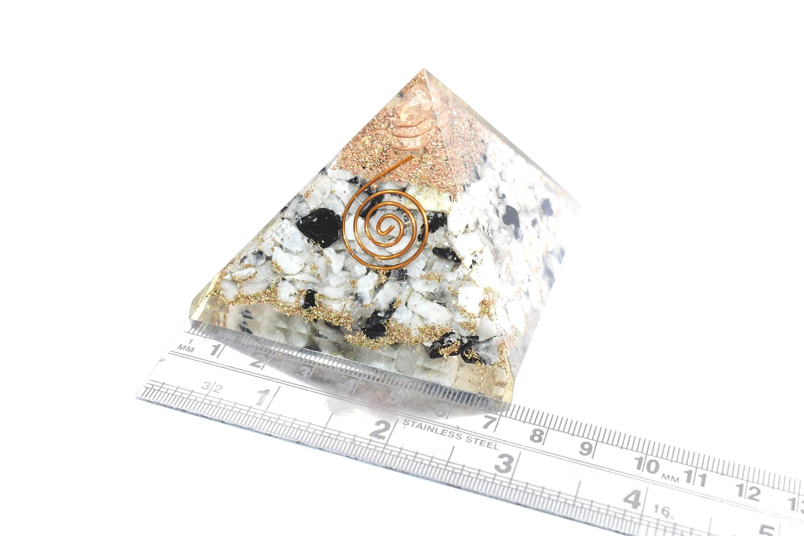 Pyramid Rainbow Moonstone Orgonite 2.5-3 Inch Chakra & Reiki Healing Aura Cleansing Crystal