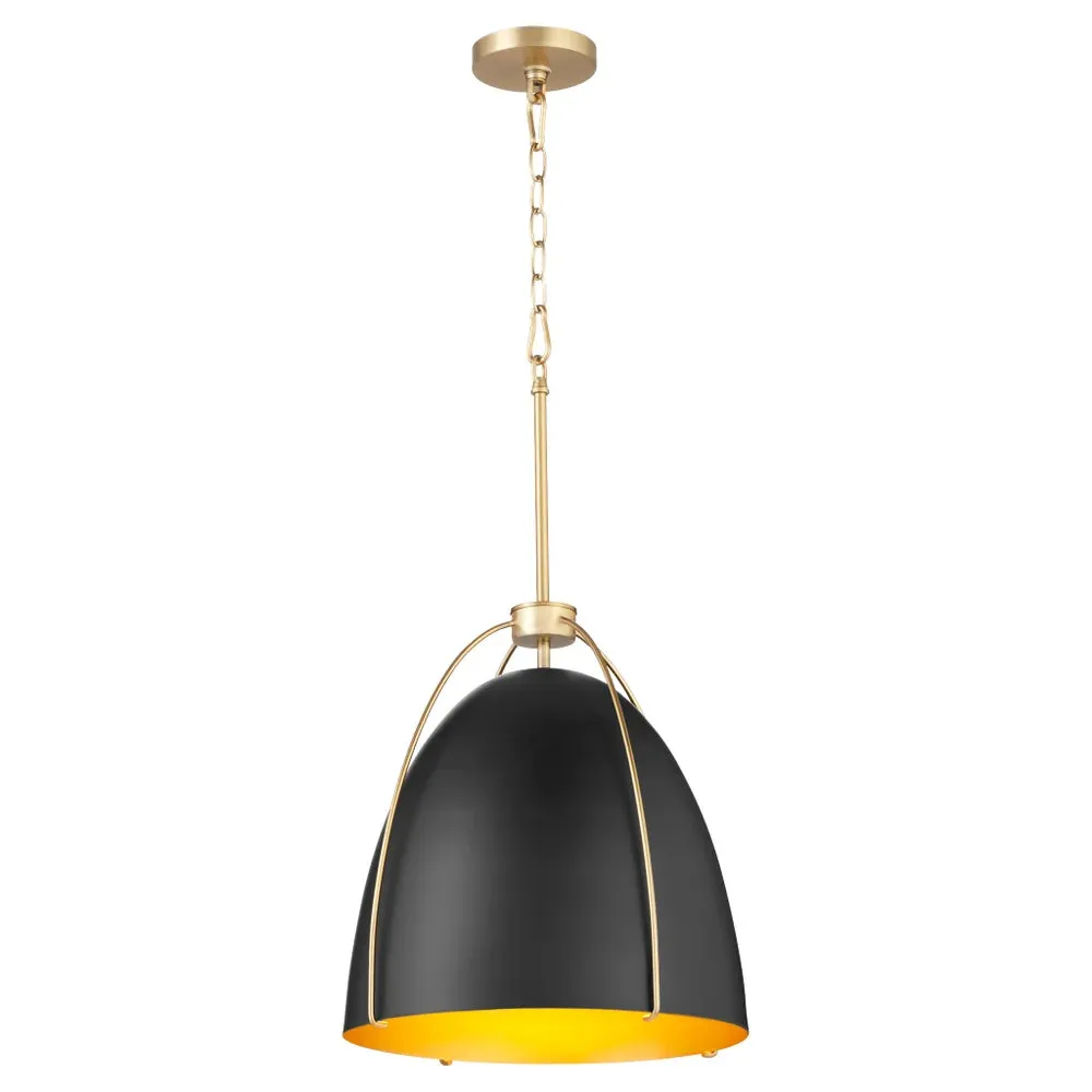 Quorum Jamie 860-3-5980 Pendant - Matte Black / Aged Brass 18" Transitional