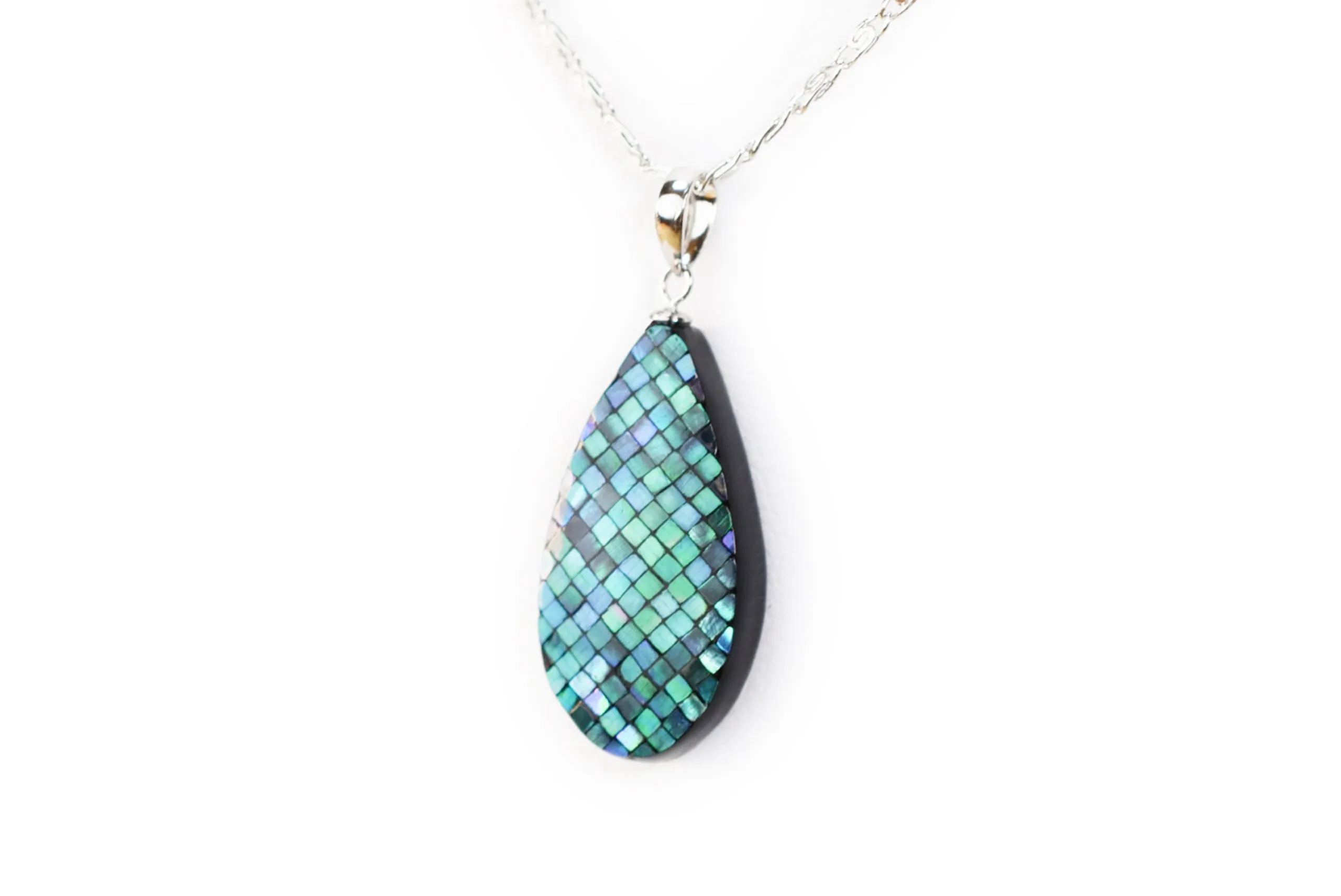 Raden Pendant Necklace - Drop / Green Color / Small Size-, Japanese Lacquer Jewelry, Kyoto Jewelry